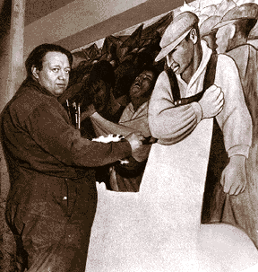 Diego Rivera at work on a section of the DIA murals. 