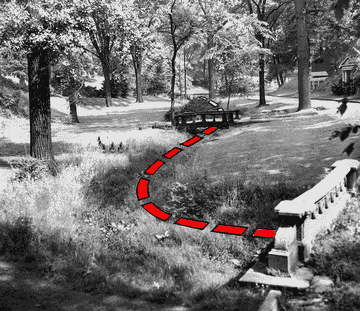 The dashed line shows the location of Bloody Run