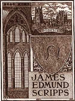The bookplate from Scripps' book on his European travels.