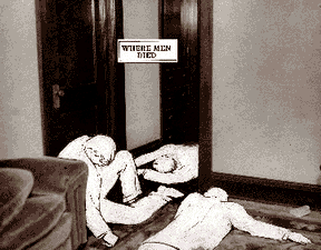 The "Collingwood Manor Massacre" in 1931 took the lives of Hymie Paul, Isadore Sutker and Joe Lebowitz. This illustration from the old Detroit Times shows how the bodies were found in the apartment. 