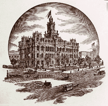 This drawing of old City Hall appeared on an 1890s brochure touting the benefits of doing business in Detroit. 