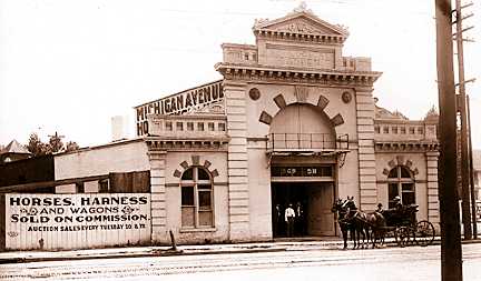 The first Detroit Zoo was established in 1883 on Michigan Avenue across the street from the current site of Tiger Stadium when a circus went broke. Luther Beecher, a leading Detroit citizen and capitalist, financed the purchase of the circus animals and built this building to display the collection. It was called the Detroit Zoological Garden. The zoo closed the following year after financial problems and the building was turned into a horse market. 