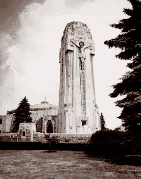 The Shrine of the Little Flower on Woodward in Royal Oak was built with contributions Fr. Coughlin solicited from his radio listeners. The shrine has since fallen into disrepair.