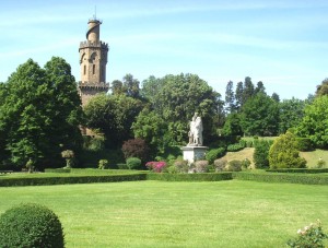 Garden behind the villa, showing the Tower of Baccani
