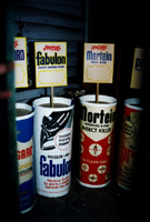 Fabulon and Mortein cylinder advertising and display stands.