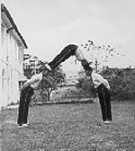 An acrobatic stunt.