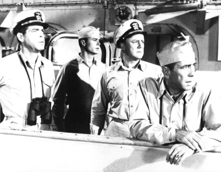 Steiner used music in shipboard scenes of 'The Caine Mutiny,' but used none in the dramatic court-martial scenes. Pictured, from left: Fred MacMurray, Robert Francis, Van Johnson, Humphrey Bogart.