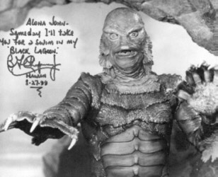 John Stanley's photo of The Gillman, autographed by Ben Chapman, the man inside the rubber suit.
