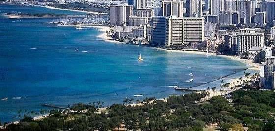 Waikiki Beach (Foreground) And Ala Moana Beach (In The Distance)
